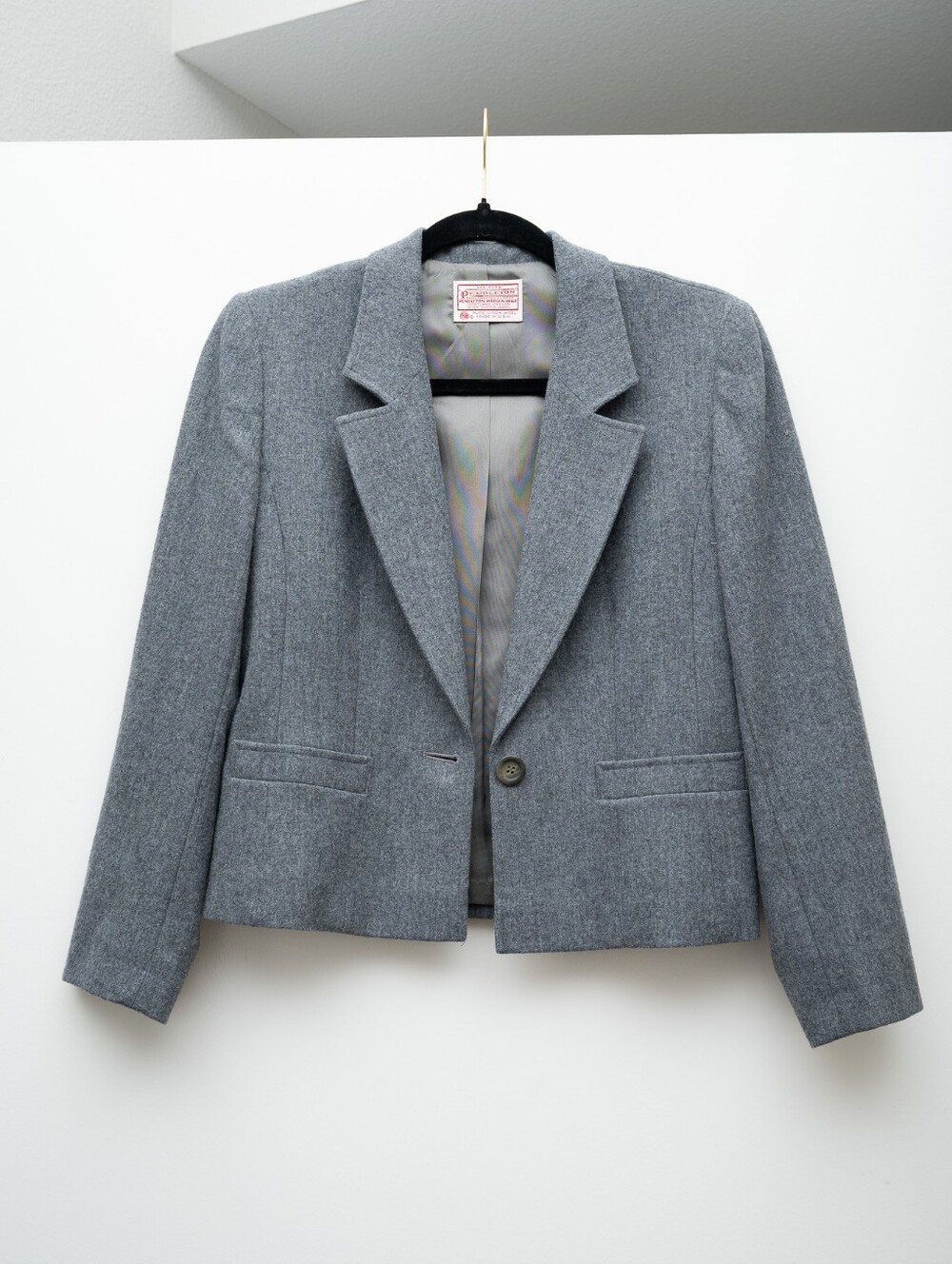 ​Vintage PENDLETON 100% Virgin Wool Cropped Blazer Heather Gray Made in USA 4P